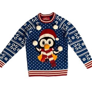 Urban Heritage Happy Holidays Size M 10-12 Christmas Penguin Sweater Pom Pom